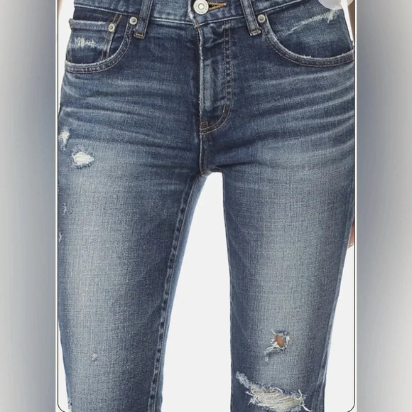 Moussy Vintage Skinny Denim Jeans Howa Cropped Destroyed Raw Hem Mid Rise - Picture 2 of 14